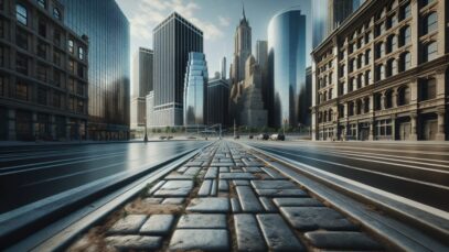 New York City skyline with political campaign posters