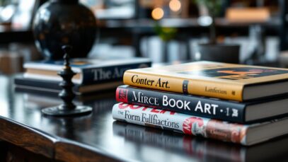 Vibrant contemporary art books displayed on a table