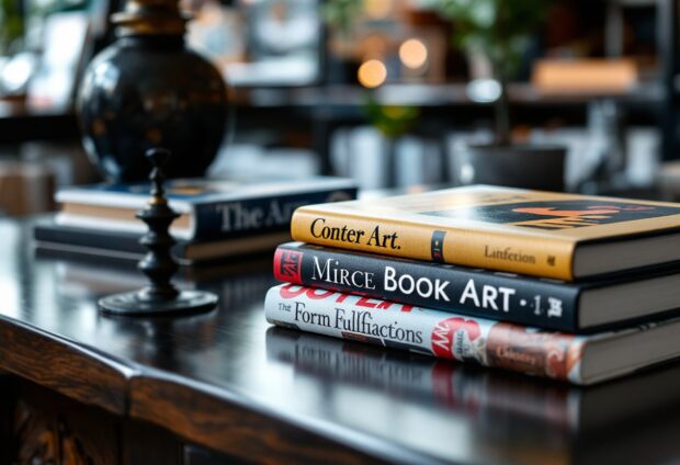 Vibrant contemporary art books displayed on a table