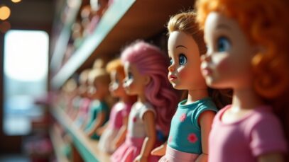 Mattel dolls with misprinted packaging on display