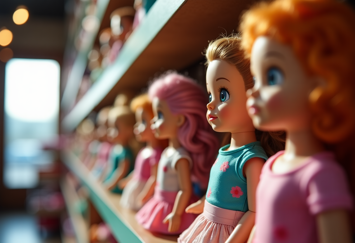 Mattel dolls with misprinted packaging on display