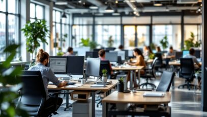 Federal employees working in an office environment