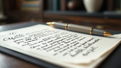 A vintage letter and pen on a wooden table