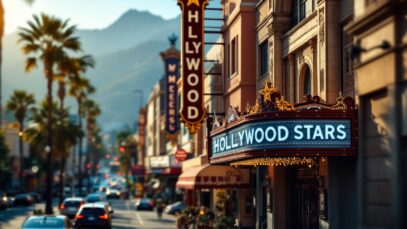 Trump with Hollywood ambassadors in a vibrant setting